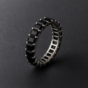 Black Spinel 4 mm Baguettes Prong Set Eternity Band NWOT 8 #383